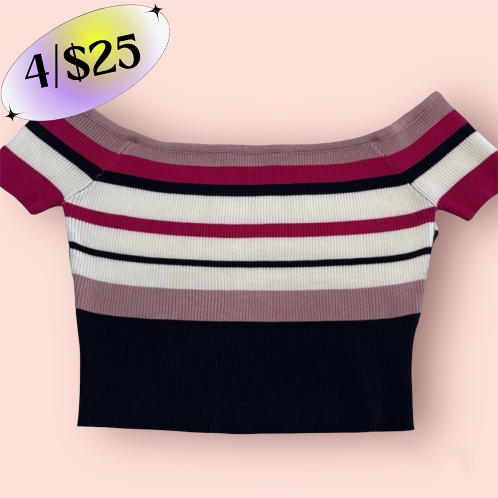 4/$25 Off the shoulder Striped Crop Top